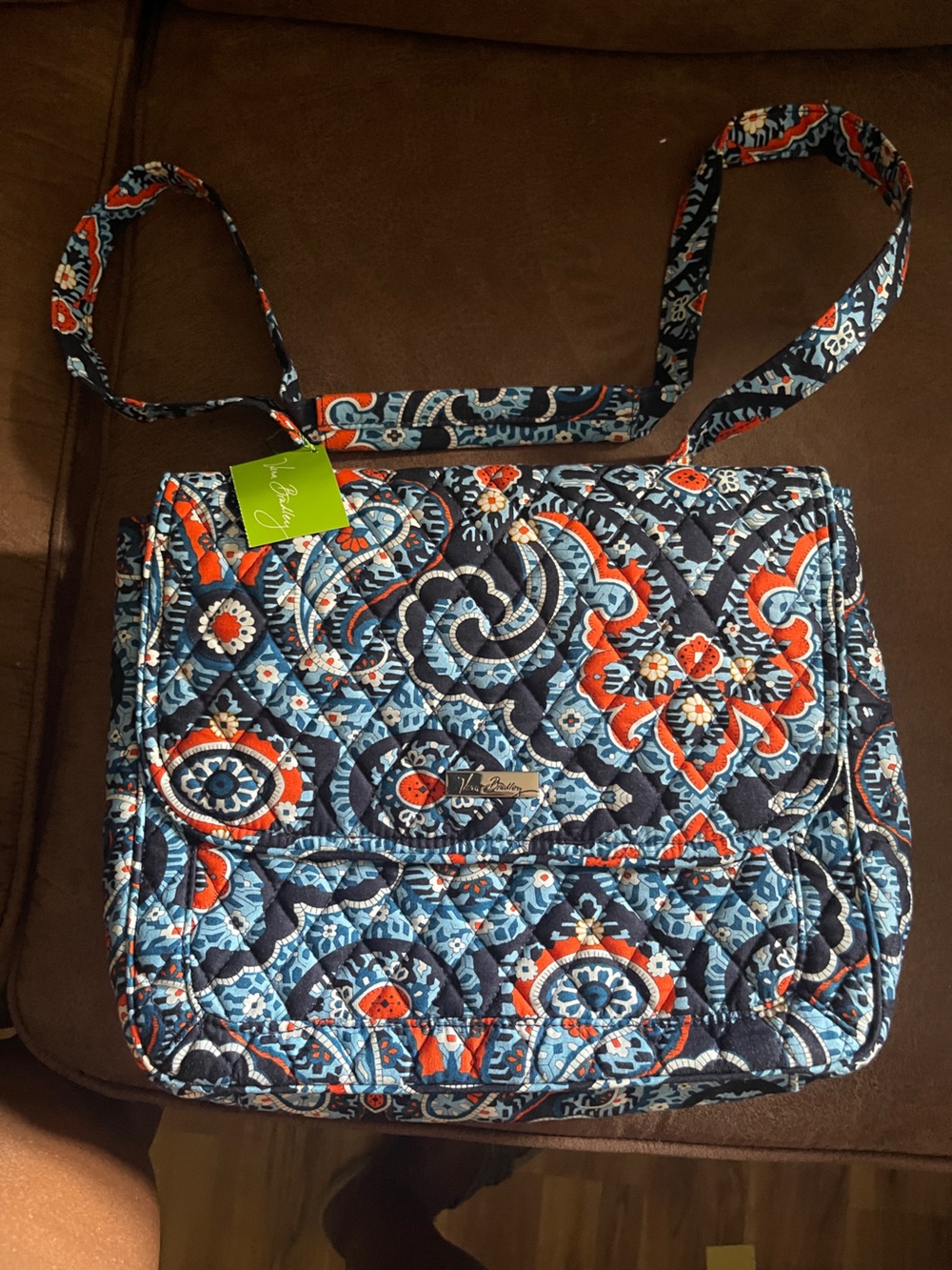 Vera Bradley Quilted Crossbody in Navy, Light Blue & Orange Paisley